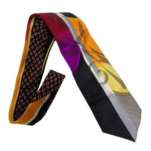 Vitaliano Pancaldi Tie‎ Black Purple Mixed Pattern Floral Abstract Print